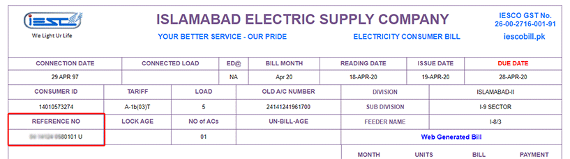 Print of IESCO Duplicate Bill